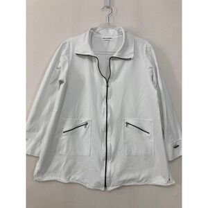 Neon Buddha Jacket Large White Cotton Knit Full Zip Lagenlook Travel Pockets